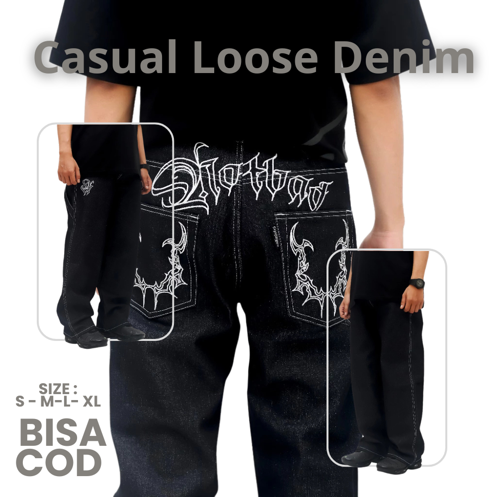 CELANA PANJANG DENIM BAGGY PANTS BLACK PRIA