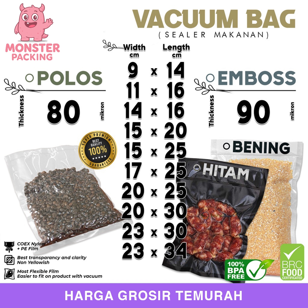 Plastik Vacuum Bag POLOS EMBOSS BENING HITAM Vacum Sealer Makanan Delkochoice / SATUAN