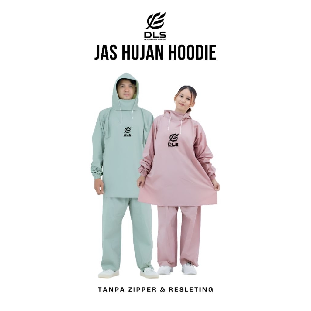 jas hujan hoodie DLS bahan pvc premium cewek/cowok kuat lentur tahan air dan anti air