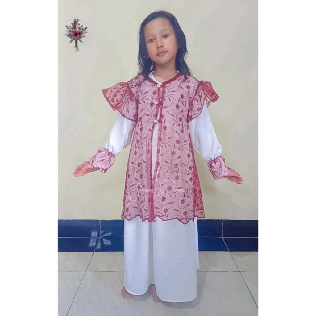 Gamis Anak Outer Brokat 2in1 Crinkle Airflow 4-10th