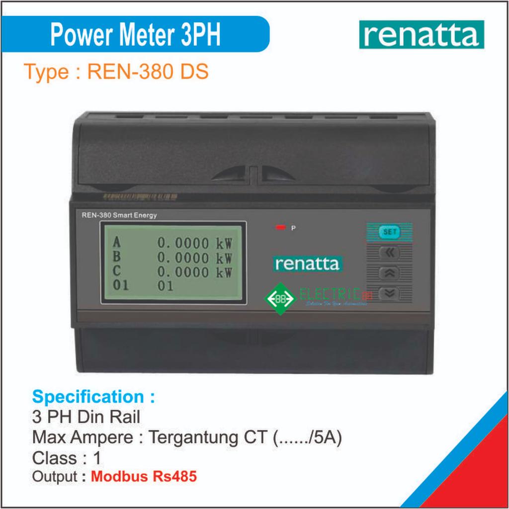 REN-380-DS KWH Power Meter 3 phase Din Rail Modbus