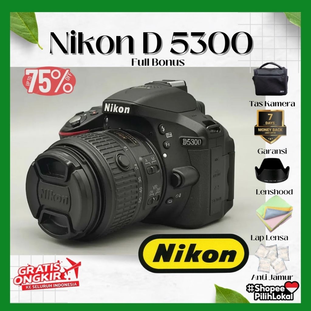 Nikon D5300 + Lensa 18-55 + Memori 16 Gb + Garansi Toko + Tas Baru Dll