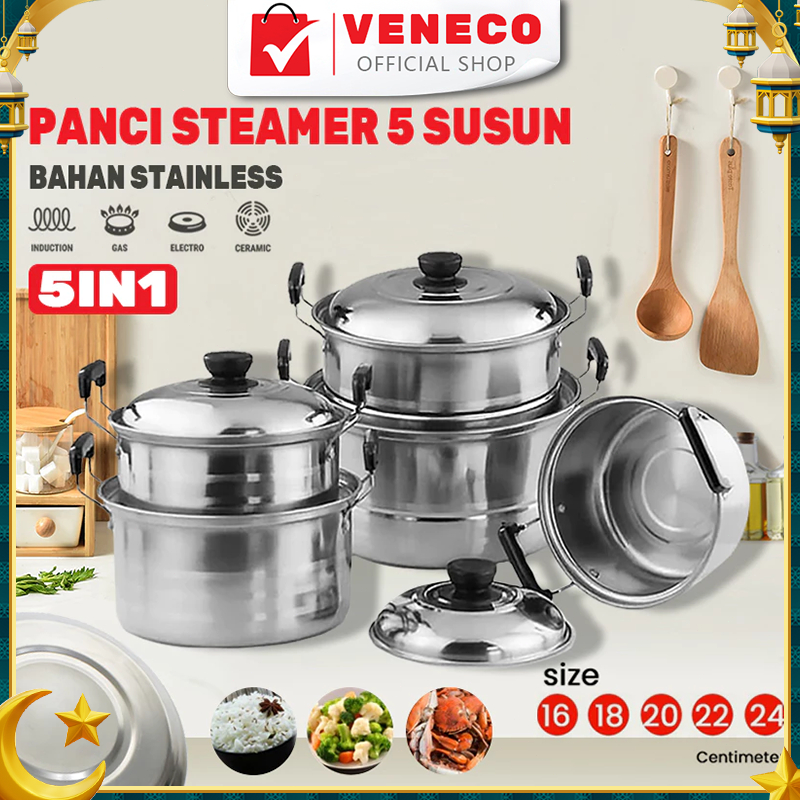 Stainless Panci set 5 susun tutup stenlis / Panci +  Set 5 Susun Stainless Bahan Tebal PREMIUM