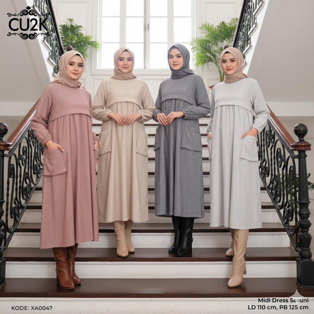 Cu2k Midi Dress Seruni Bahan Katun Premium Original Cu2k