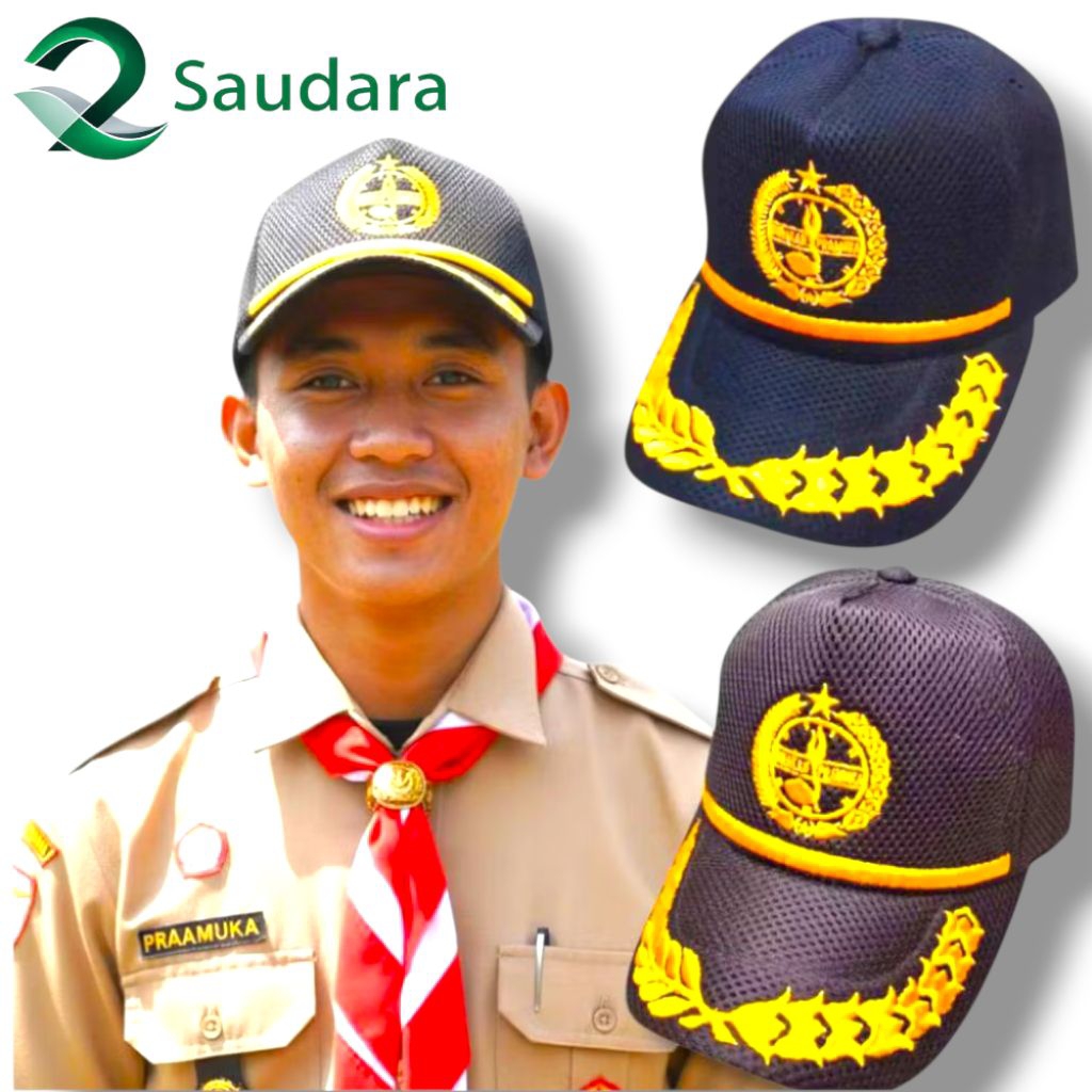 TOPI PRAMUKA COKLAT - TOPI PDH - TOPI PEMBINA PRAMUKA - TOPI BAHAN JARING DOUBLEMES PRAMUKA - TOPI G