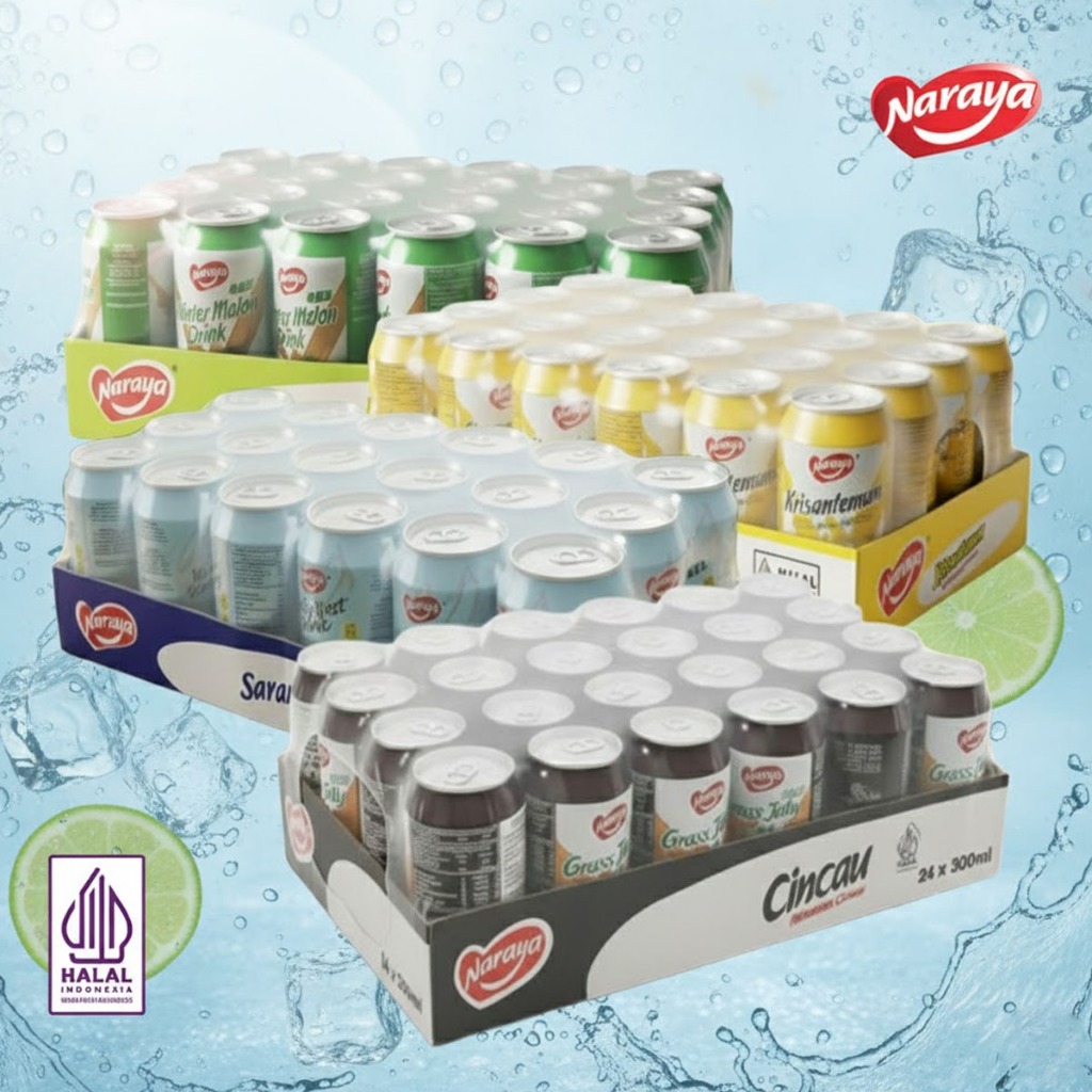 Minuman Kaleng Naraya Aneka Rasa 1 Karton Isi 24 x 300ml Rasa Buah Kundur Winter Melon Teh Bunga Kri