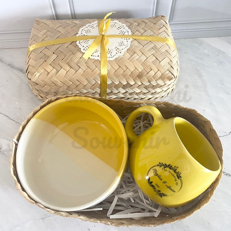 Souvenir Gelas Mangkok Keramik Mangkuk Saji Two Tone Jumbo Gelas Minum Keramik Souvenir Paket Kerami