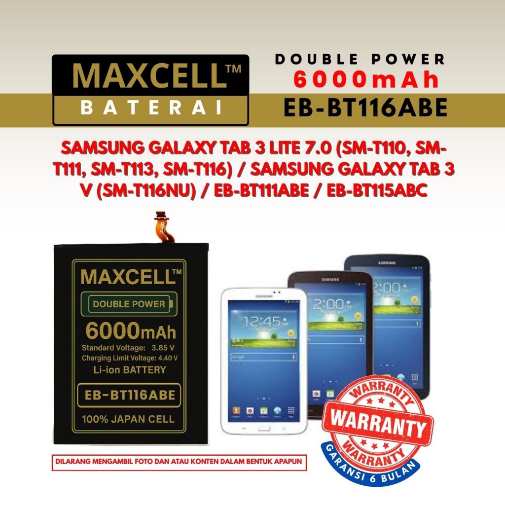 Baterai EB-BT116ABE Compatible Samsung Galaxy Tab 3 Lite 7.0 (SM-T110, SM-T111, SM-T113, SM-T116) / 
