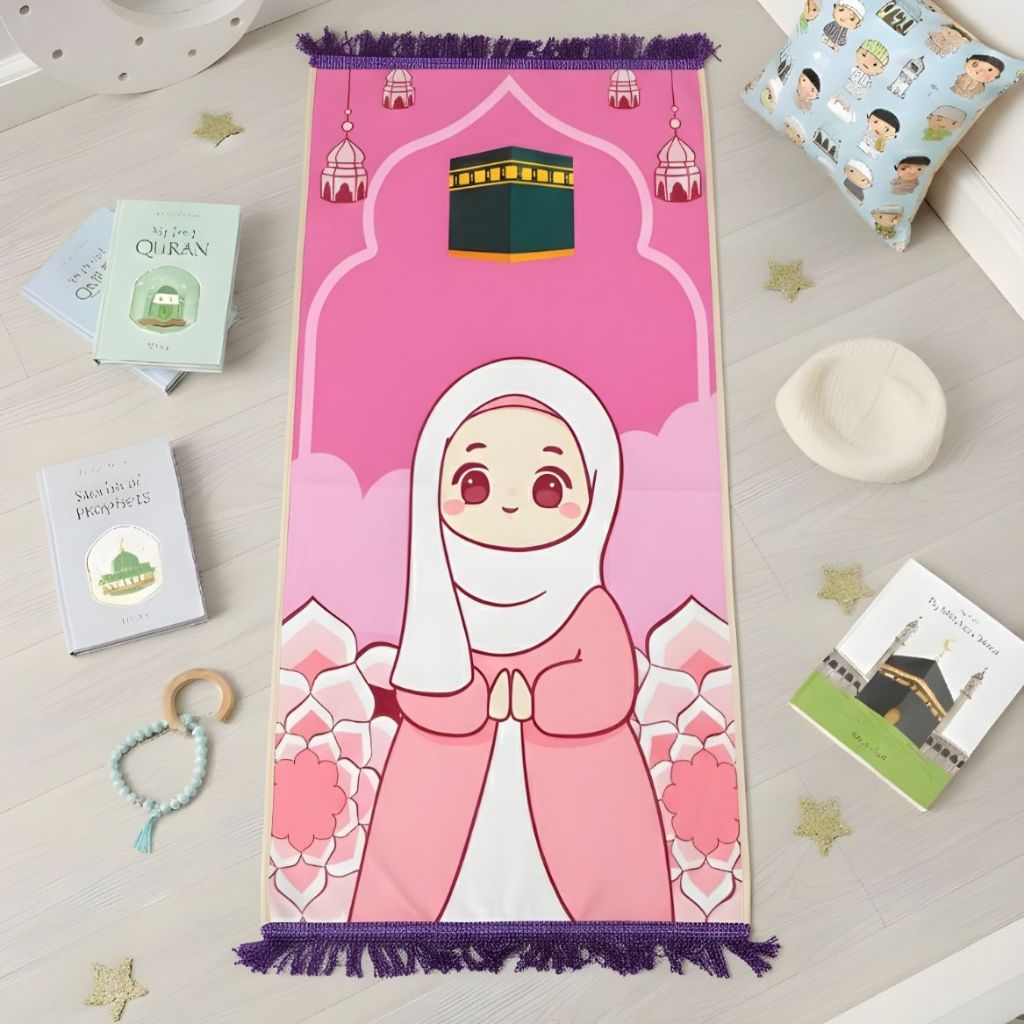 SAJADAH ANAK ANAK UNTUK TRAVEL UKURAN 50X100 MOTFI KARTUN TERBARU