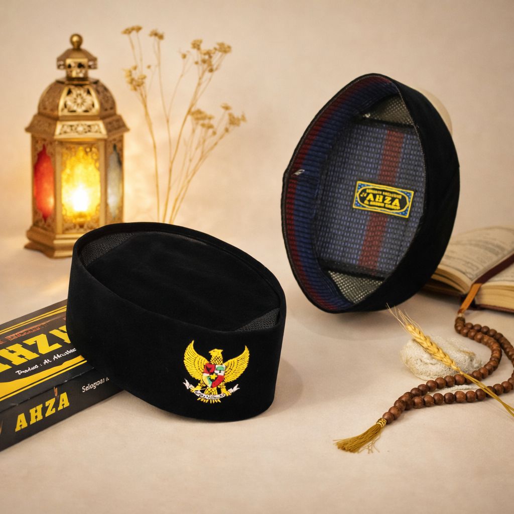 PECI SONGKOK KOPIAH NASIONAL MUSLIM HITAM MOTIF BORDIR GARUDA AC PECI ANAK PECI DEWASA