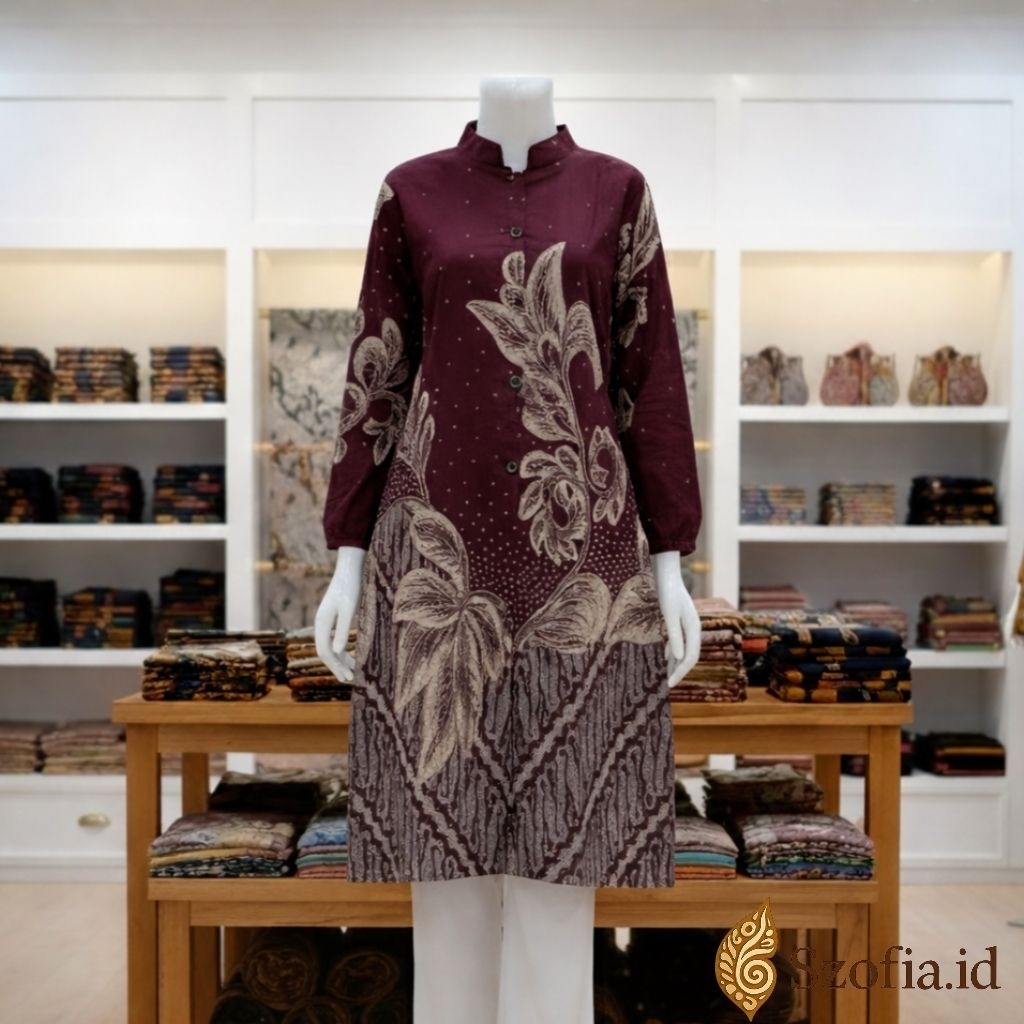 Tunik Batik Wanita Muslim Premium | Baju Batik Wanita Lengan Panjang | Baju Batik Wanita Elegan Untu