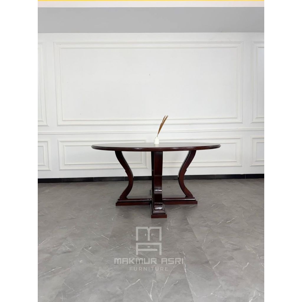 Meja Makan Minimalis Modern Bulat Kayu Jati