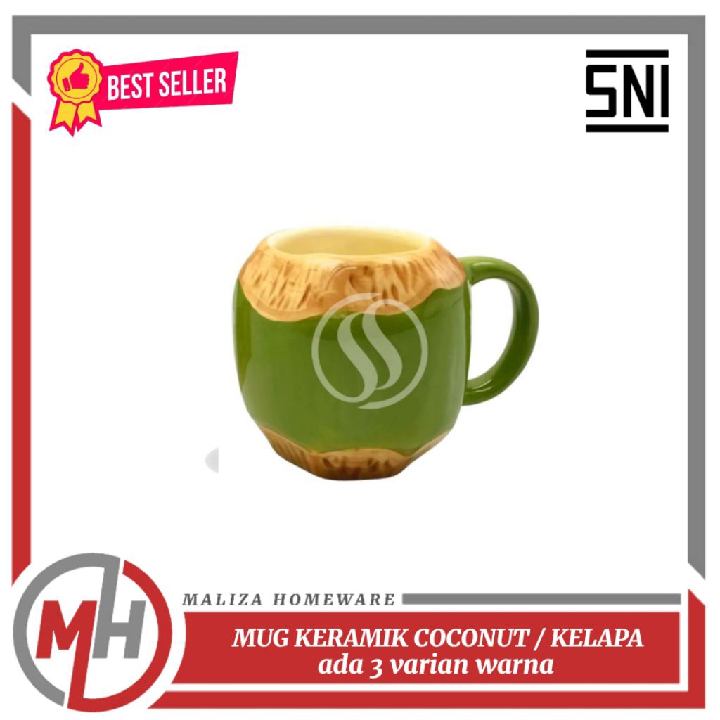 Cangkir Kelapa | Mug Coconut | Gelas Keramik Bentuk Kelapa | White Line Mug Coconut
