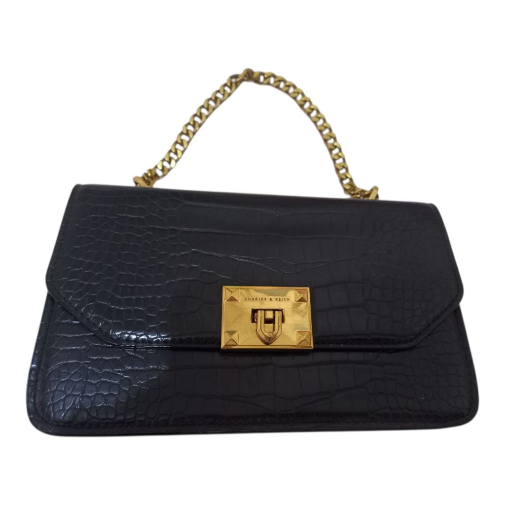 Charles & Keith Black Croco Chain Bag ORI