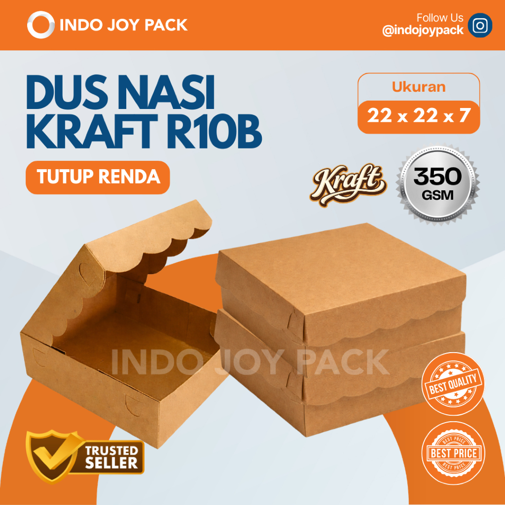 Dus Nasi Kraft R10B / Ukuran 22x22x7 / Box Nasi / Kotak Nasi Catering Acara / Dus Kraft