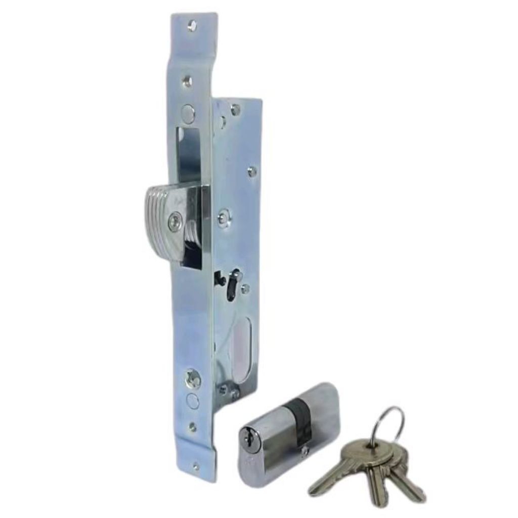 Kunci Pintu Sliding Geser Kait/Cangkul/Hook + Cylinder Kunci 51mm Kusen Aluminium 3 inchi