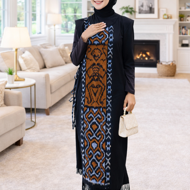 Vest Tenun Wanita Panjang, Outer Baju Tenun, Baju Tenun Wanita Terbaru - Motif Asmat