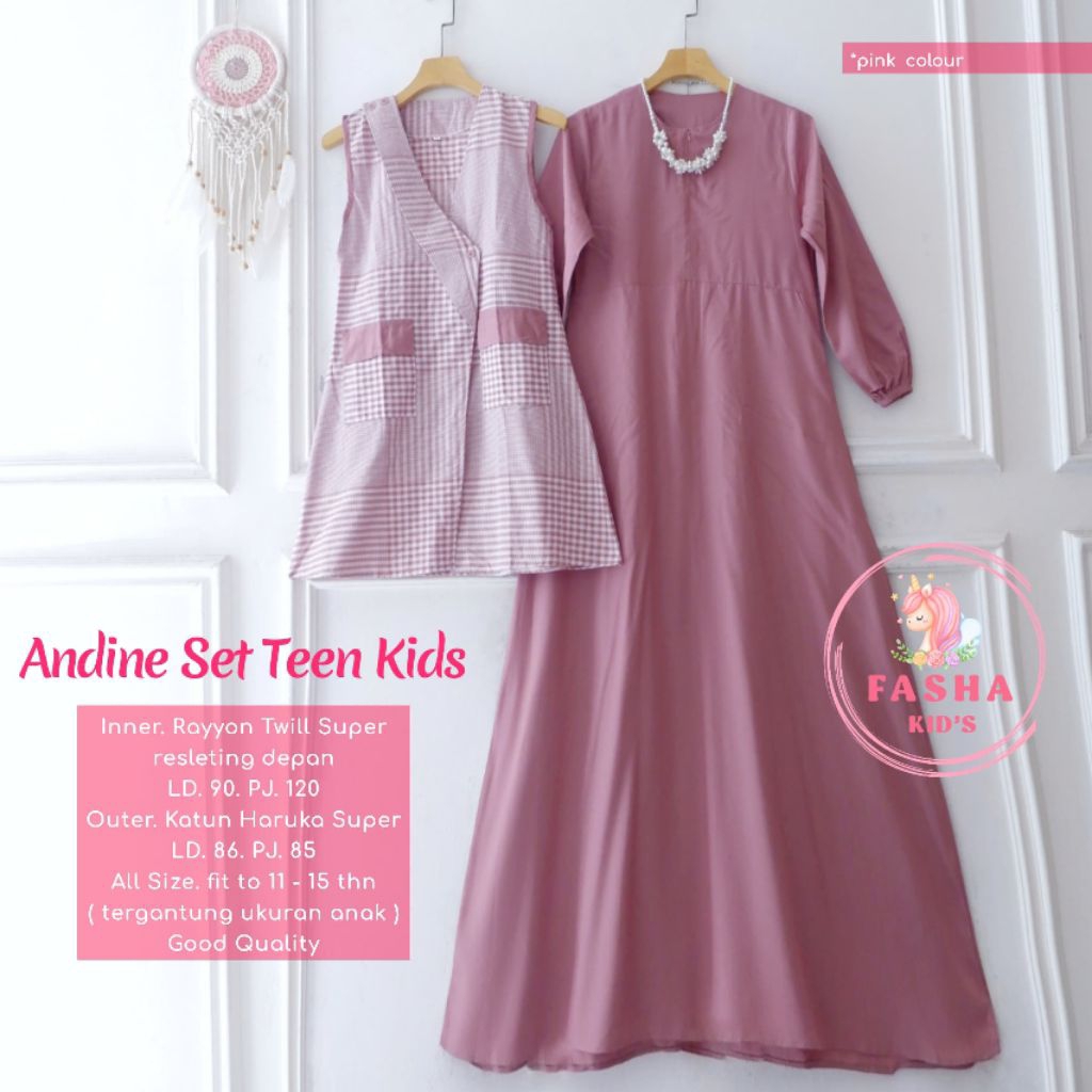SETELAN ANAK ANDINE SET TEEN KIDS INER BAHAN RAYON YWILL SET OUTER COTTON HARUKA USIA ANAK 11-15 TAH