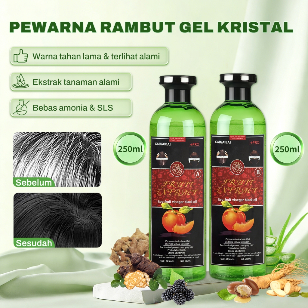 Hair Color Hitam 500ml Crystal Gel A+B – Pewarna Rambut Uban Tahan Lama Tanpa Amonia Dengan Argan Oi