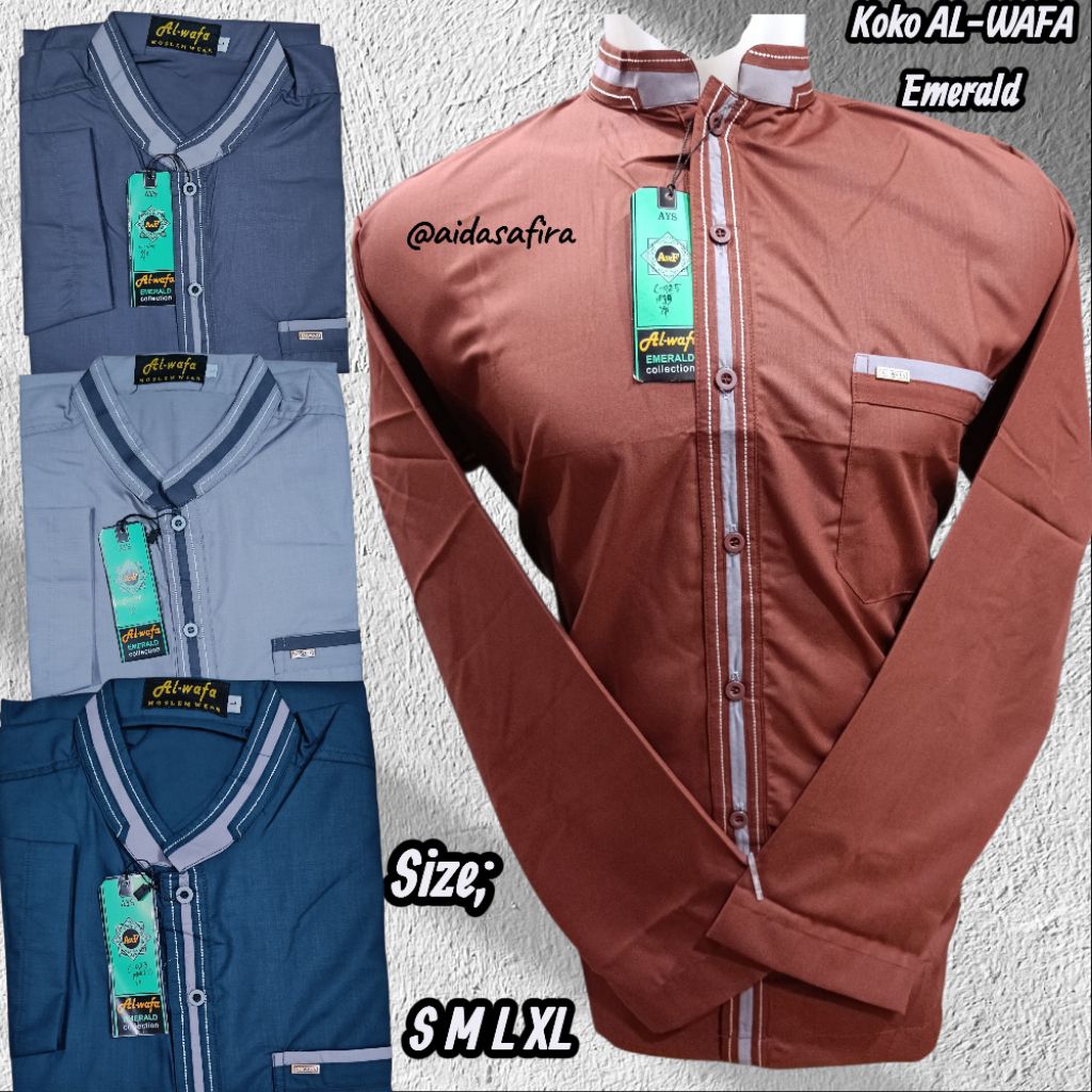 KOKO AL-WAFA TANGAN PANJANG CUP/KOKO AL-WAFA HITAM TANGAN PANJANG BORDIR S M L XL/KOKO PRIA AL-WAFA 