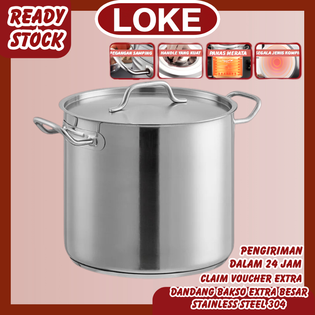 LOKE Panci Dandang Besar Stockpot Jumbo Full Stainless Steel Panci Jumbo Stock Pot Tebal Besar