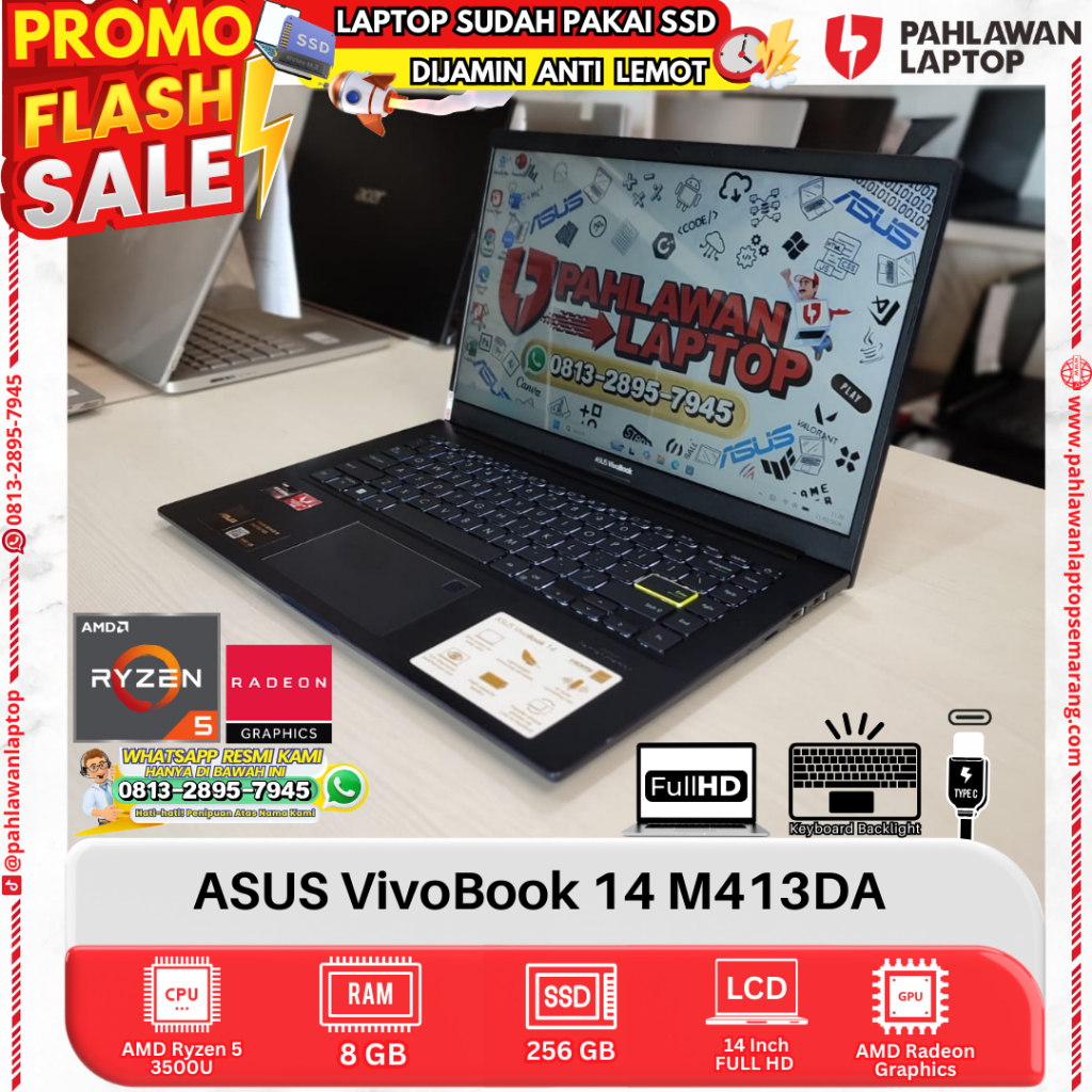 LAPTOP ASUS VivoBook 14 M413DA AMD Ryzen 5 RAM 8GB SSD 256GB