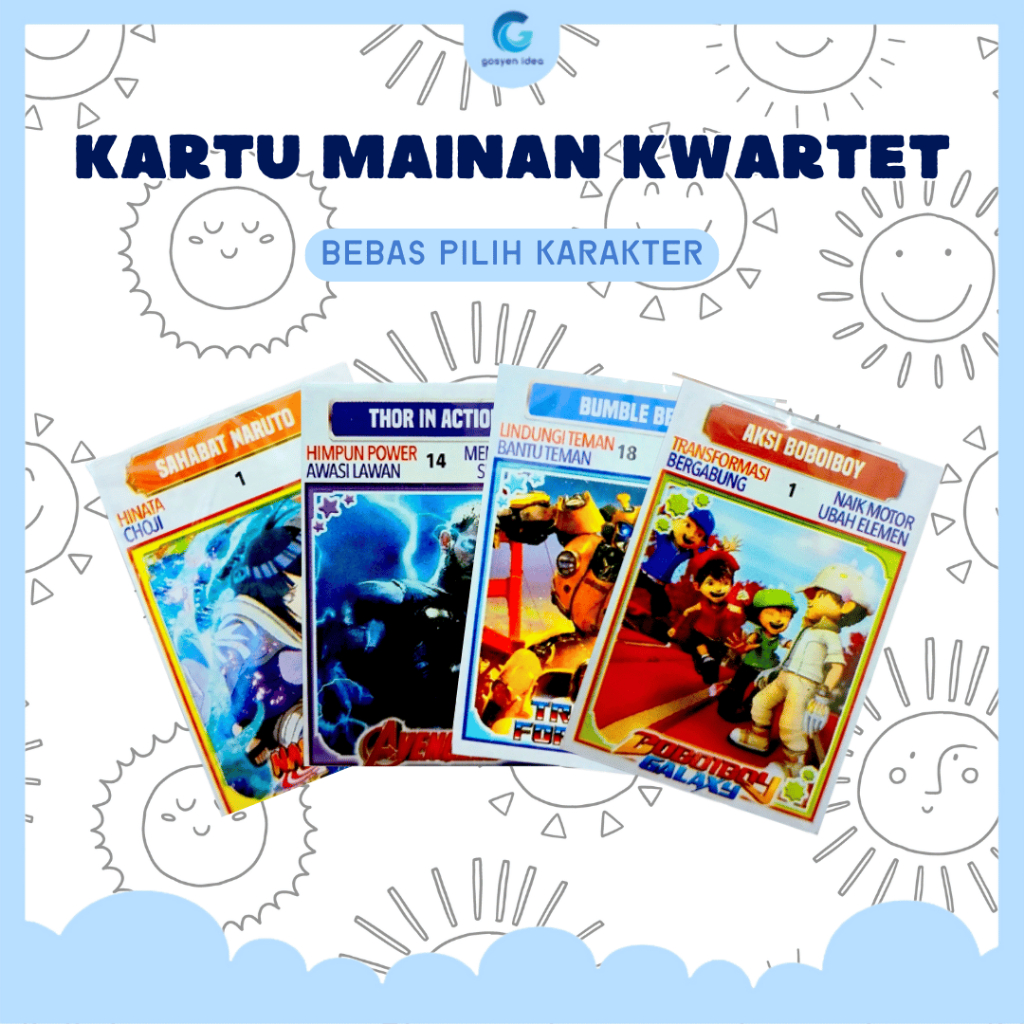Mainan Kartu Kwartet Karakter Permainan Anak Bebas Pilih Motif