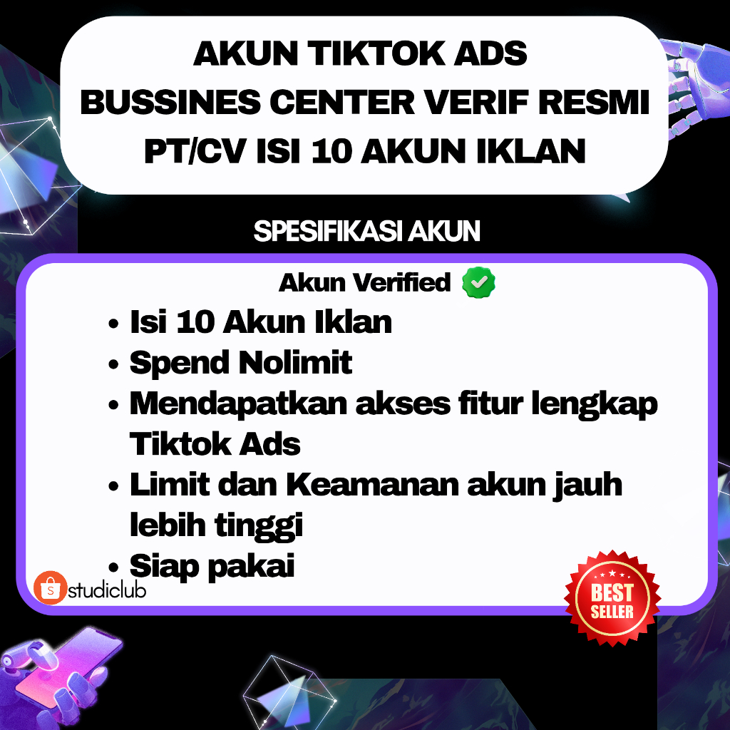 Akun TikTok Ads Business Manager Verified Resmi 10 Akun Iklan Full Akses