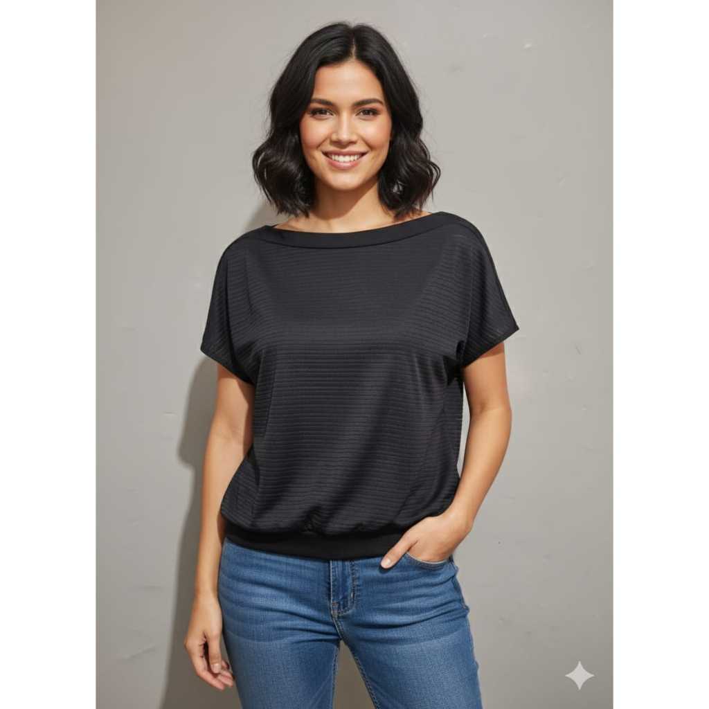 Blouse Hitam/Baju Atasan Wanita Lengan Pendek size L Preloved 48