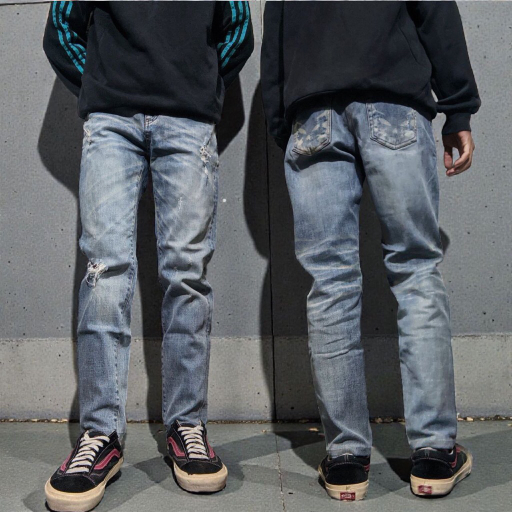 Size 31 Celana Panjang Longpants Jeans Acover Light Blue Washed Fading Skull Skinny  Second Preloved