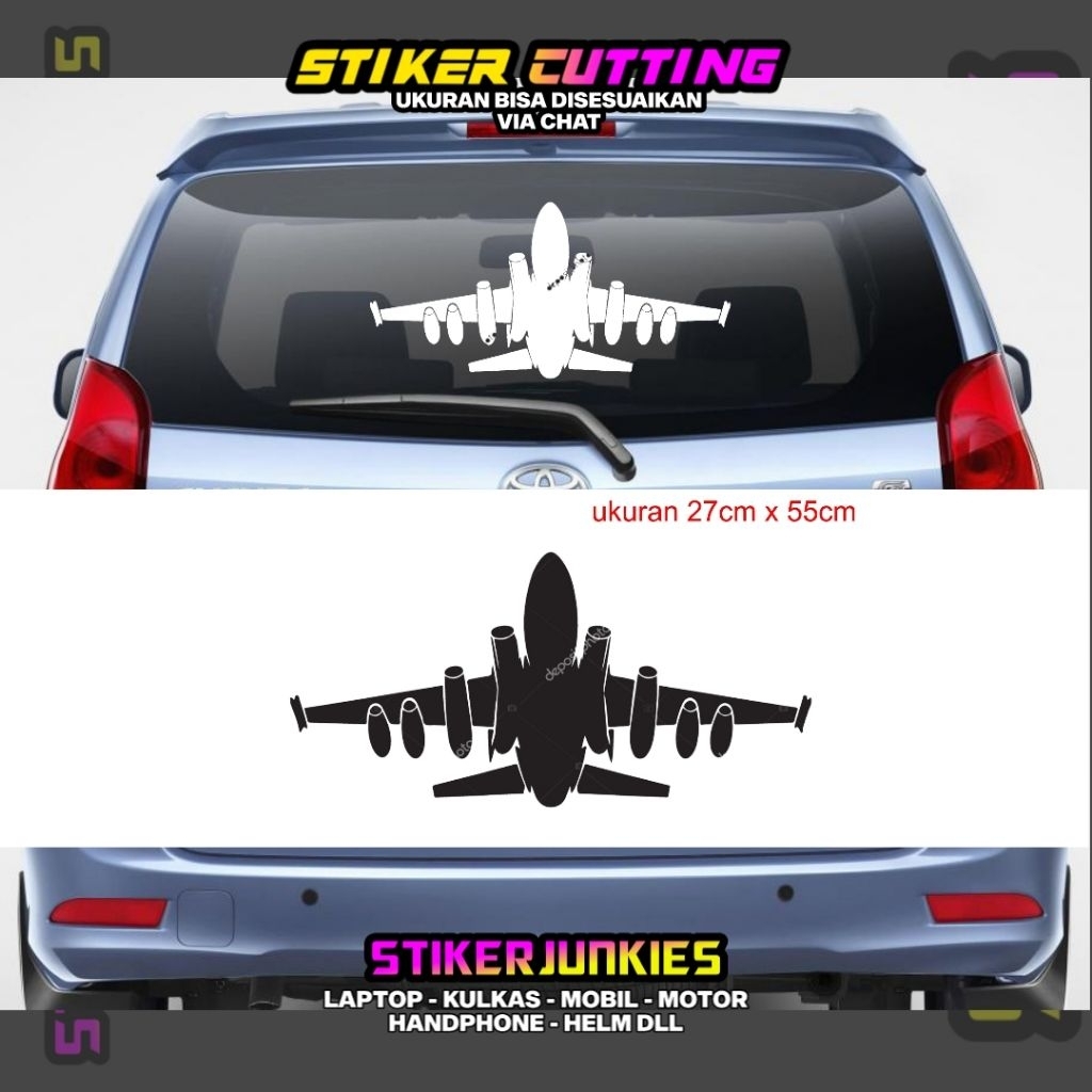 STIKER KACA BELAKANG MOBIL LOGO PESAWAT JET 5 STICKER CUTTING