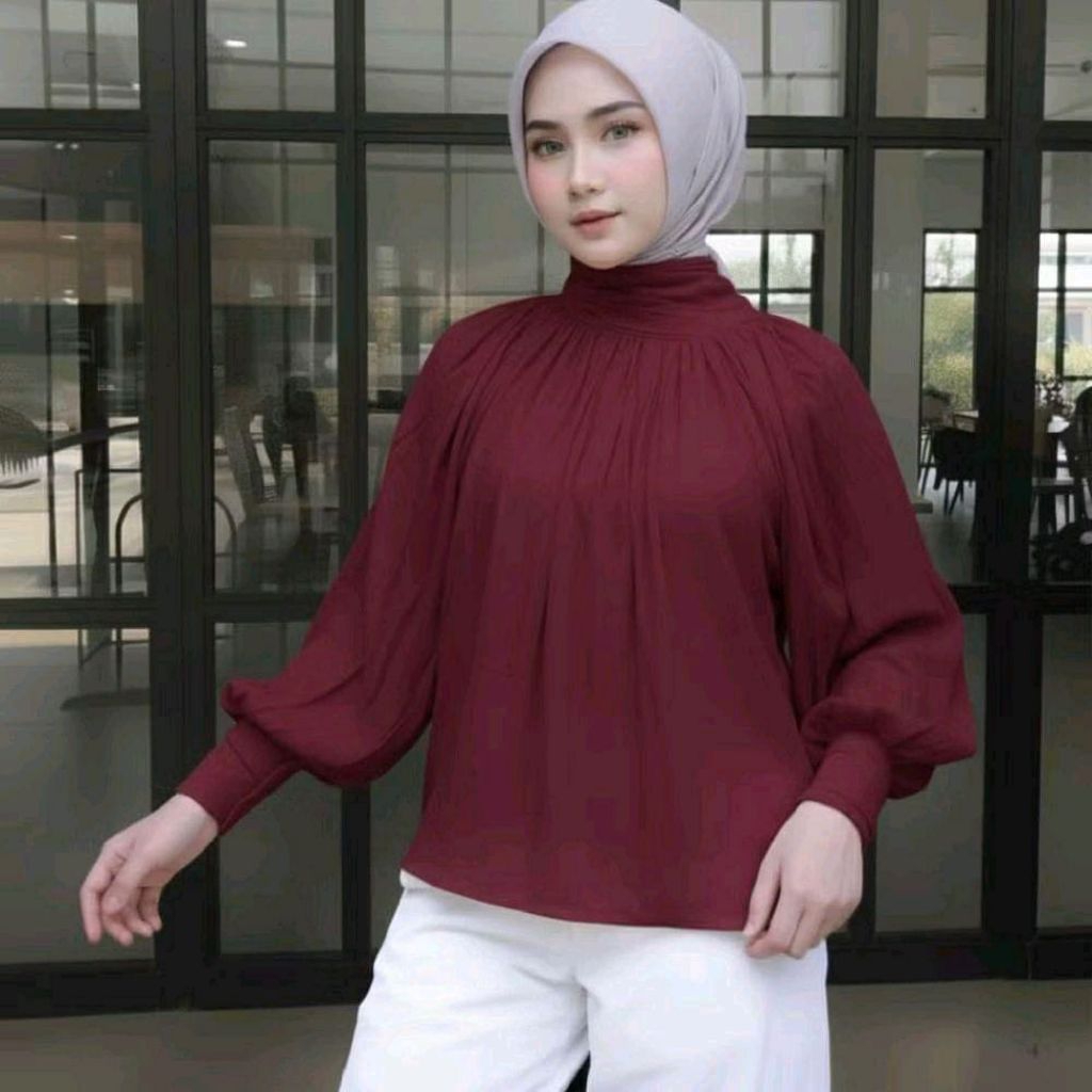 HOT SALE fashion leya Blouse terbaru lengan Balon Oversize termurah LD 120