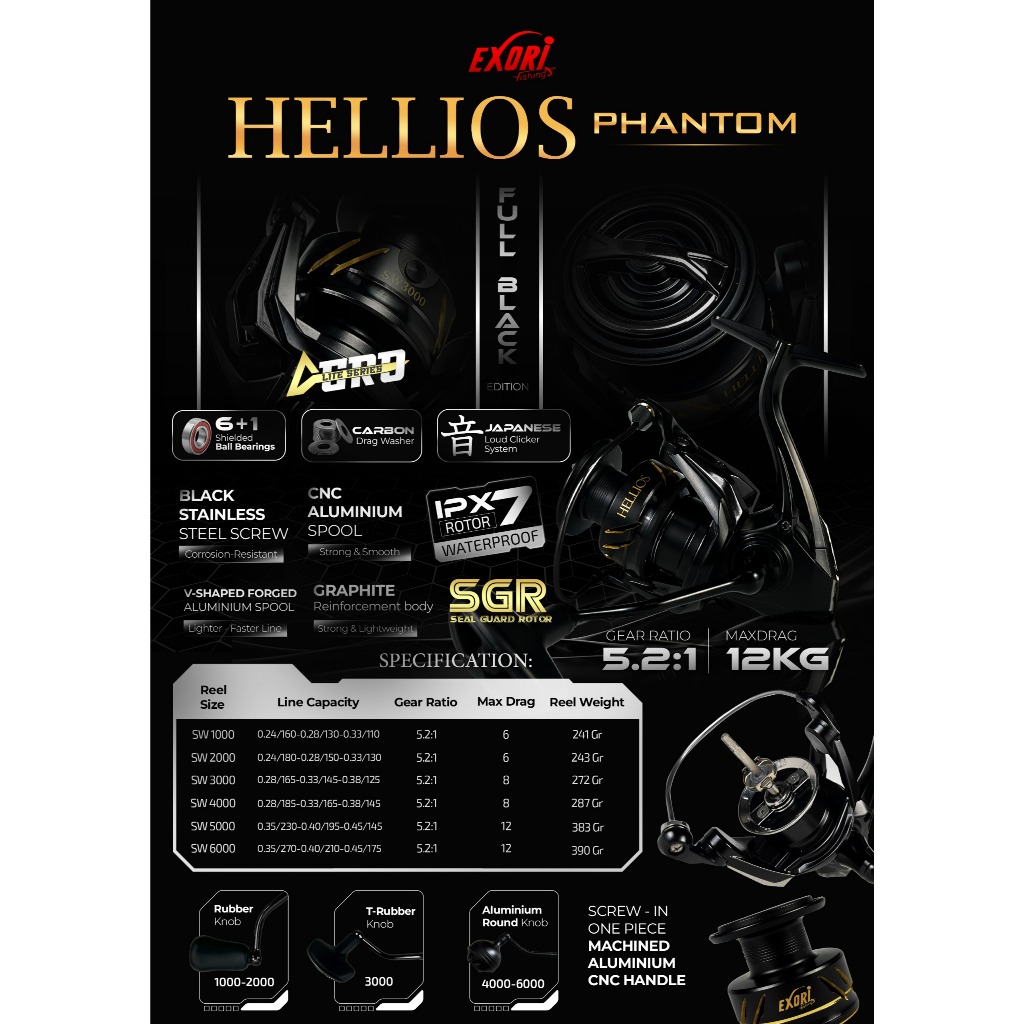 Reel EXORI Hellios Phantom SW 1000 2000 3000 4000 5000 6000 | Reel Saltwater Murah Berkualitas