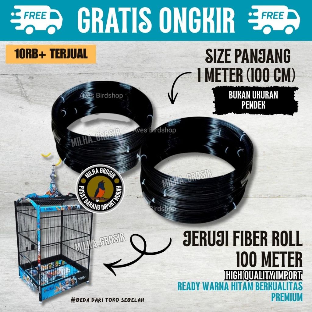 Ruji Fiber IMPORT Hitam GLOSY Ukuran 1 mm -2.2 mm Panjang 100 Meter