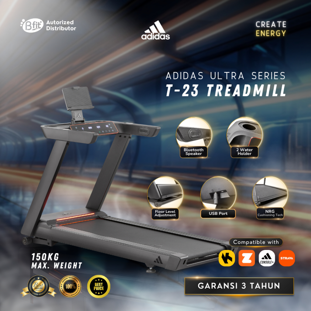 (SEMARANG) ADIDAS T23 - Alat Fitness Treadmill Listrik Premium - Orthopaedic; Auto Incline