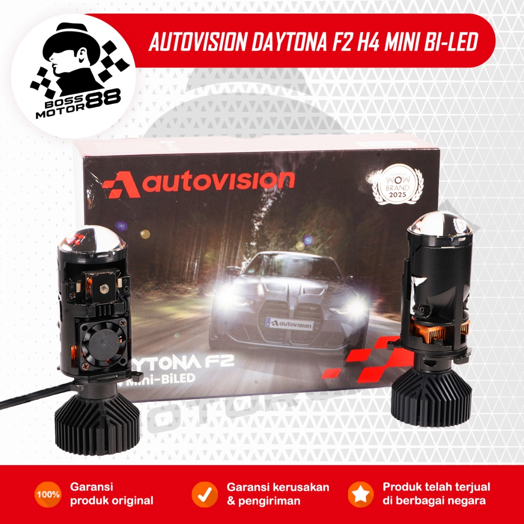 Autovision Mini BiLED Daytona F2 H4 110Watt 12V 5700K Lampu Utama Mobil Original