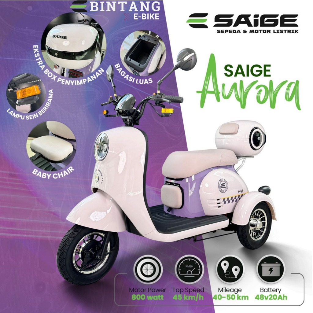 READY  SEPEDA LISTRIK RODA TIGA SAIGE | AURORA | POLARIS | RUBICK RAVENA