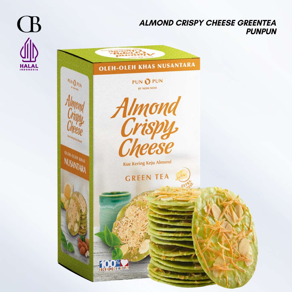 Punpun Almond Crispy Cheese Greentea – Snack Renyah Dengan Taburan Almond Asli Kue Tipis Lembut