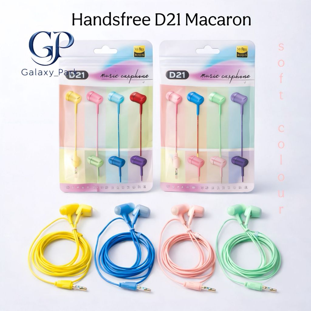 Handsfree Earphone Headset D21 Macaron With Mic Packing Klip Plastik [GLX]
