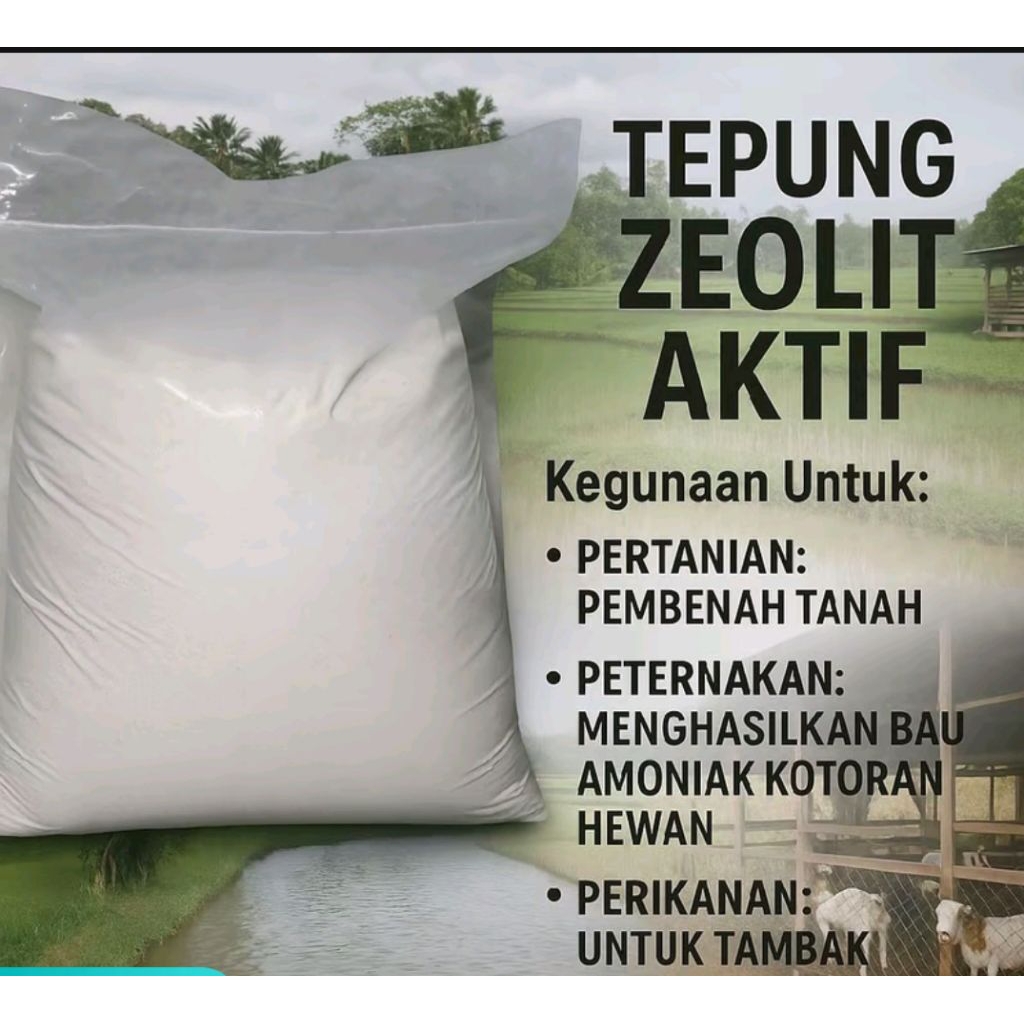 tepung zeolite utk tambak udang, pembenah tanah ,alas kandang reftil repack 5kg (mesh 100-2000)