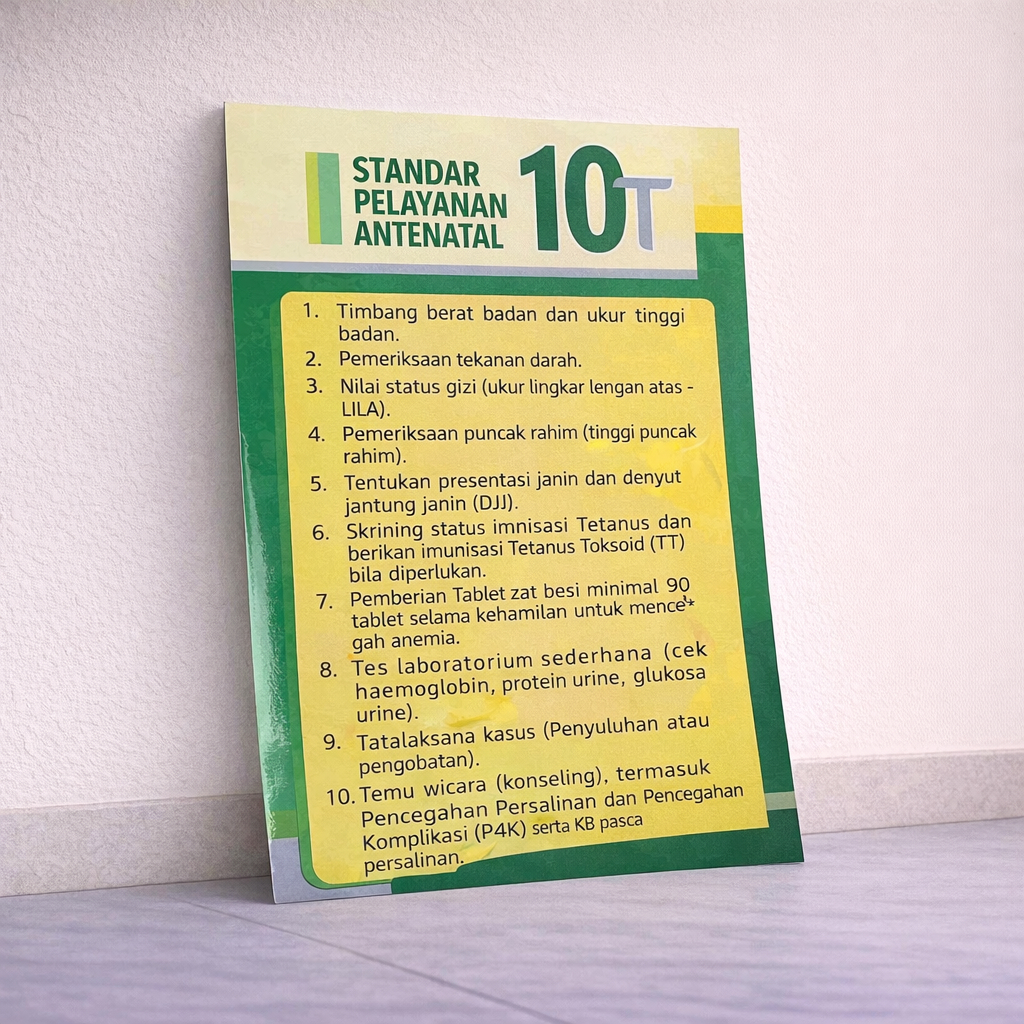 Poster Antenatal 10T, Poster Edukasi Pemeriksaan Antenatal 10 T, Poster kebidanan, Laminating glossy