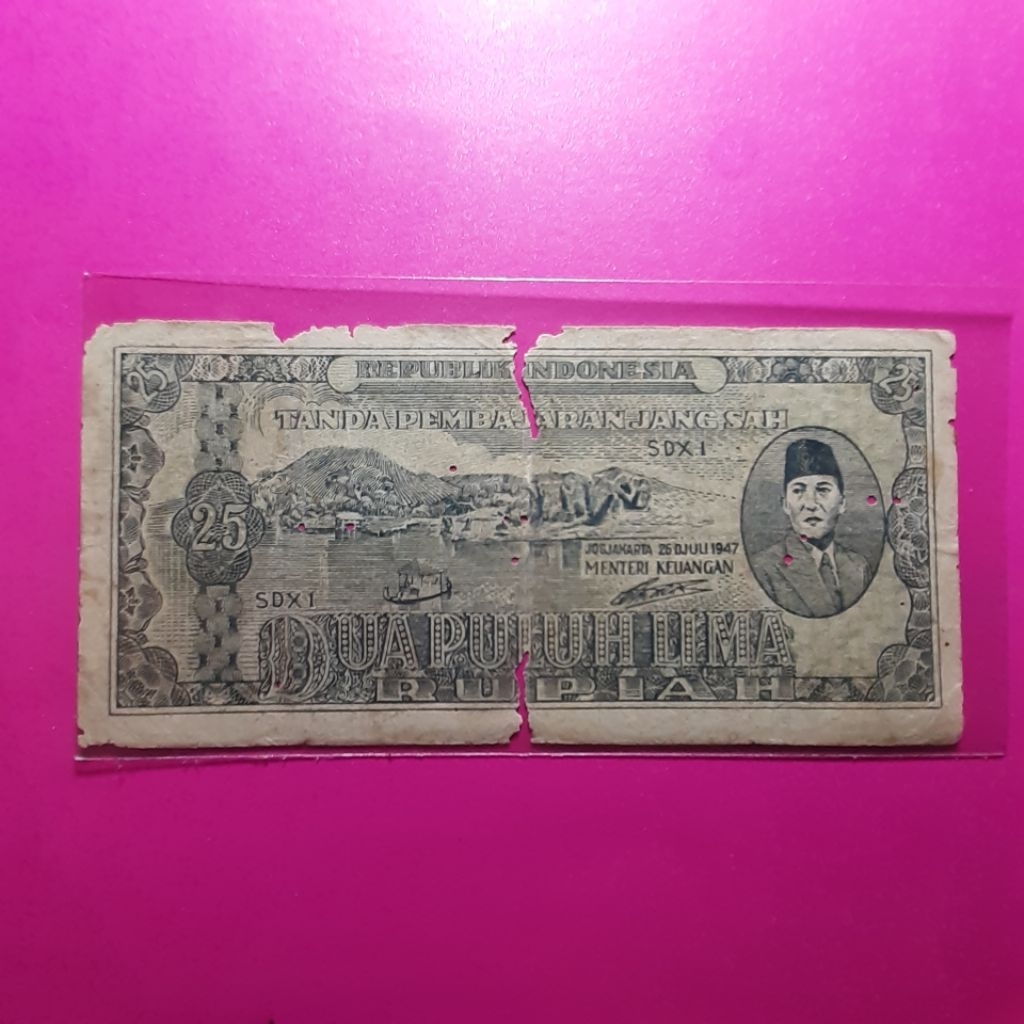 uang kuno 25 rupiah ori 1947 hijau