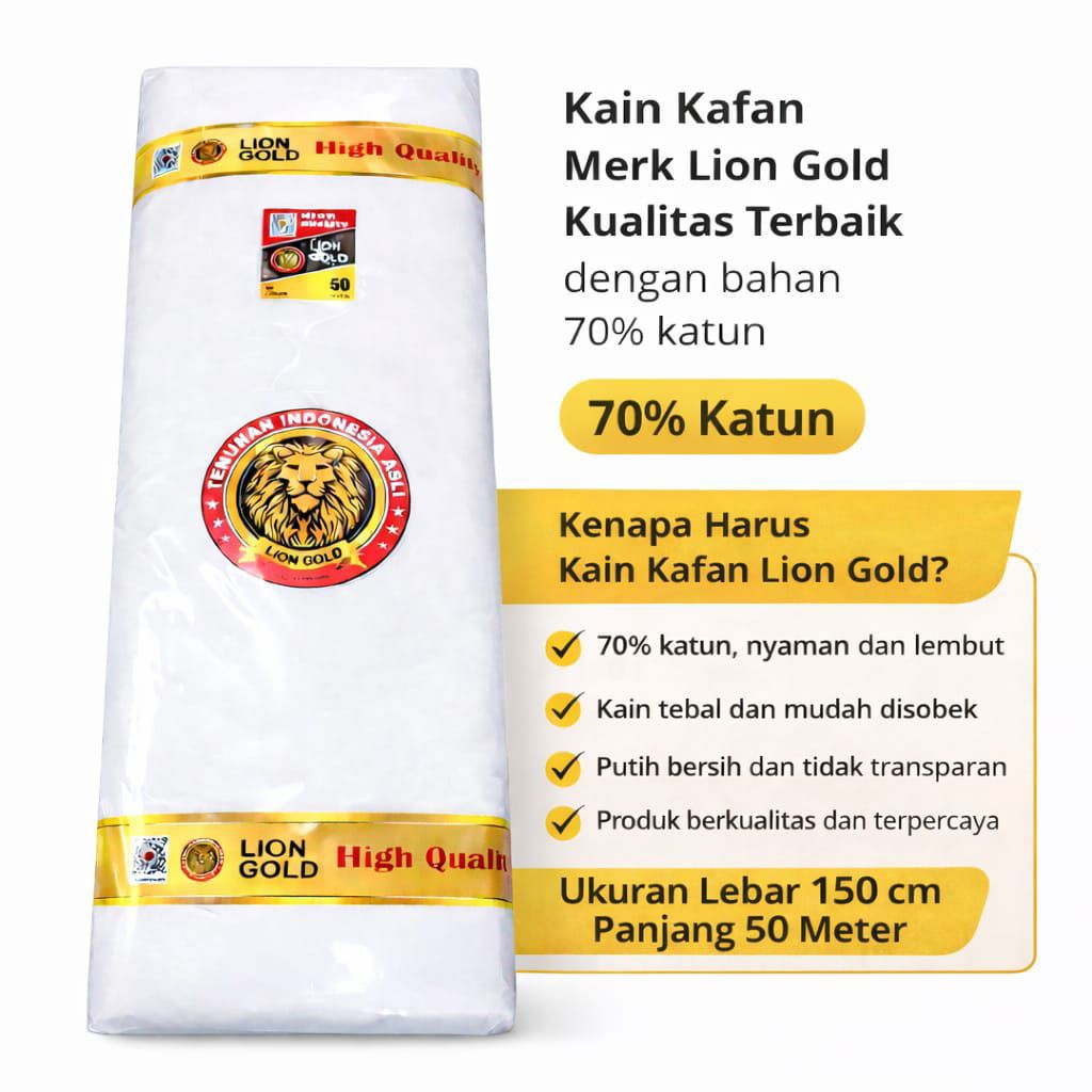 kain kafan 1 roll tebal merk LION GOLD putih bersih kain kafan katun