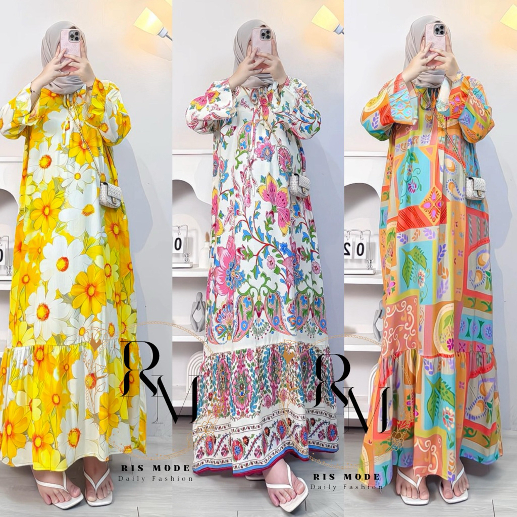 Gamis wanita adem variasi kerah tassel/ gamis wanita jumbo / gamis wanita LD 120 / gamis wanita hami