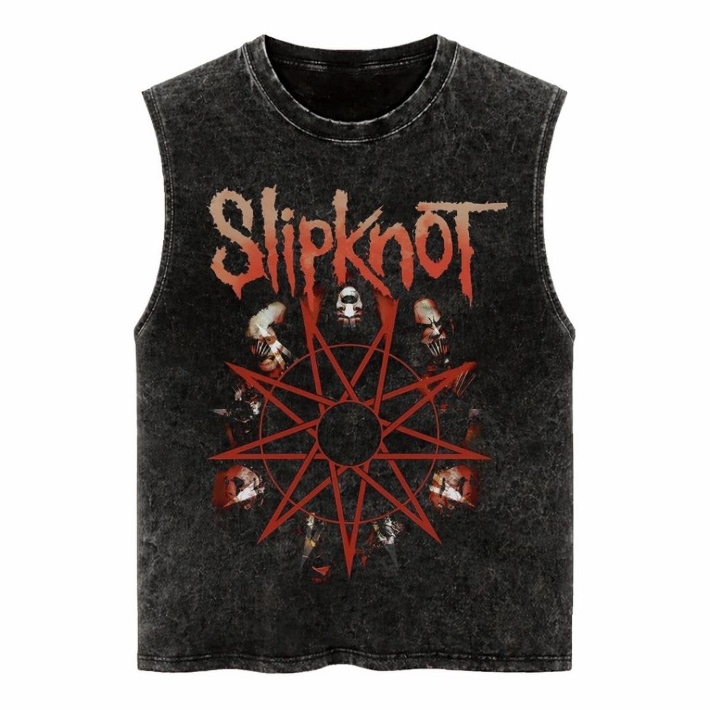 Psycho Crucify "Slipknot" Sleeveless Oversized T-Shirt | Stone Wash | Kaos Oversize | Vintage | Atas