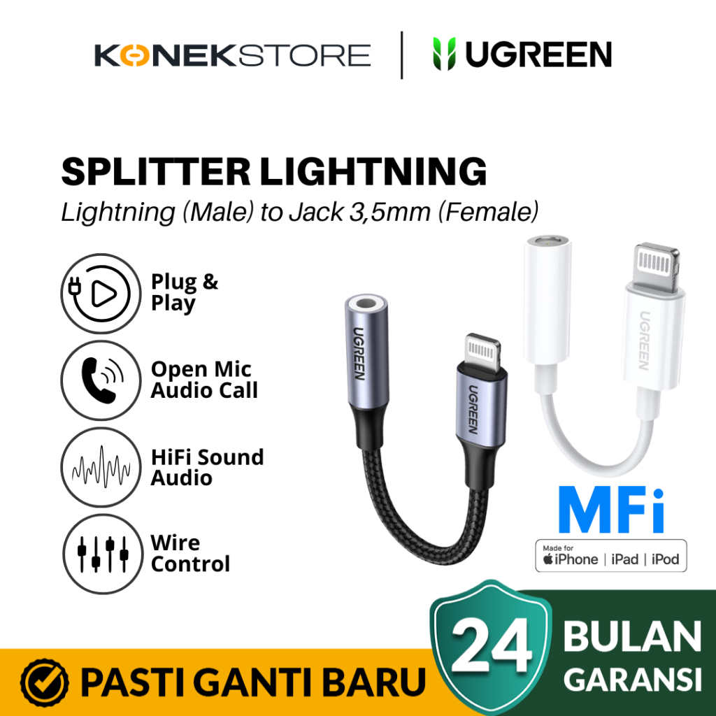 Ugreen Converter Splitter Iphone MFI Lightning To Jack 3.5MM Original