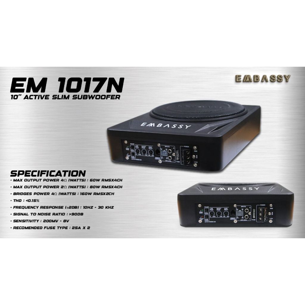 Subwoofer 10 inch aktif kolong jok embassy 10 inch 1017N