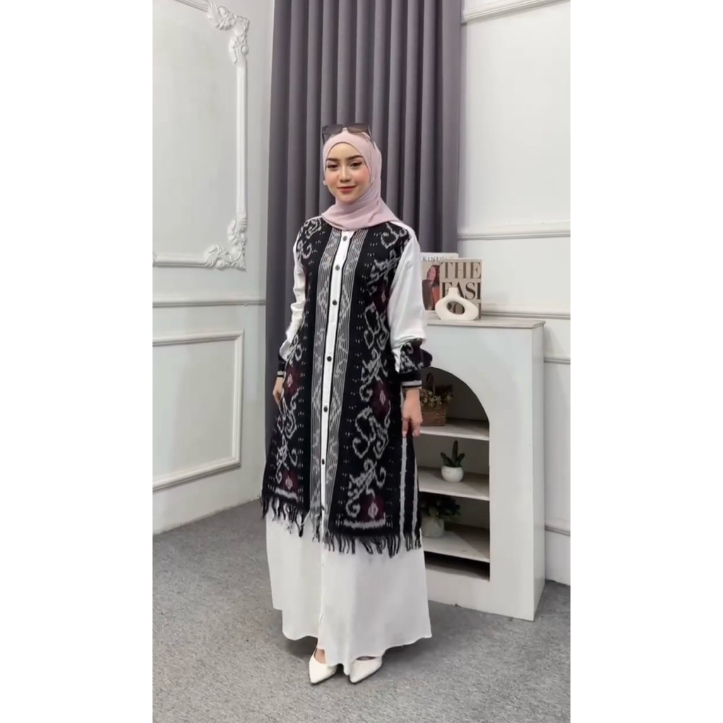 KIARA Gamis raya kekinian - Gamis muslim wanita rayon mix tenun etnik modern