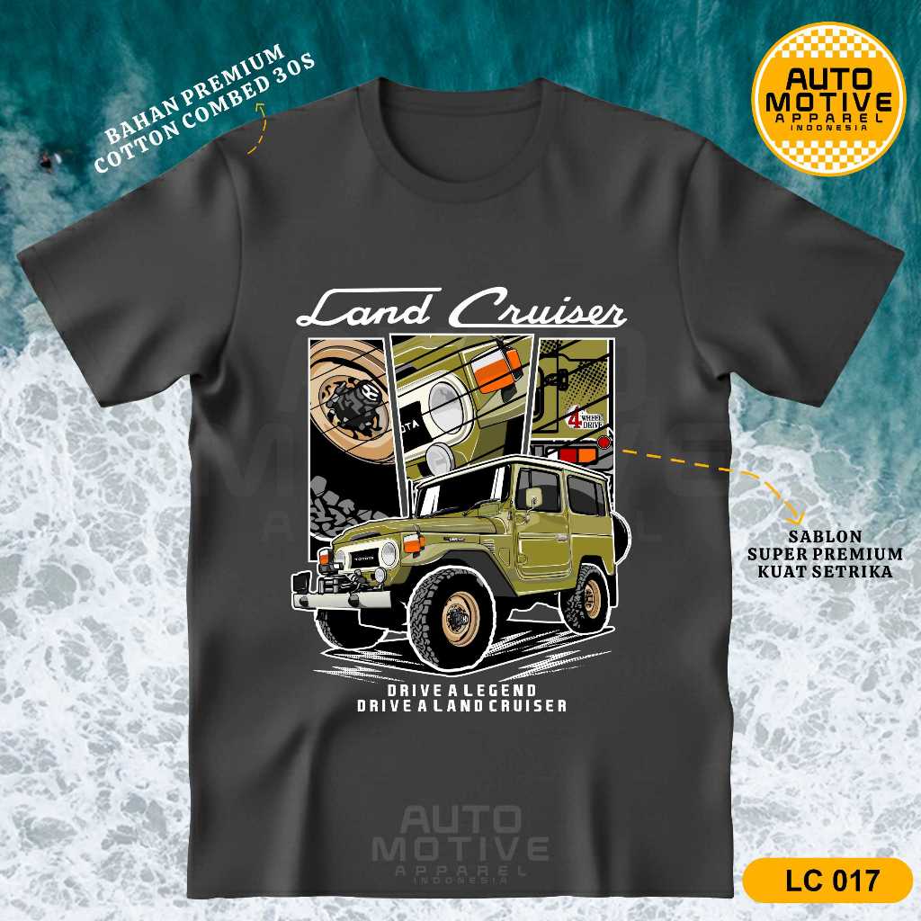 AUTOMOTIVE APPAREL Kaos Land Cruiser FJ40 Hardtop Tshirt Baju Mobil Toyota Land Cruiser BJ40 LC017