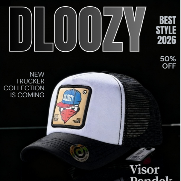 Topi Jaring Visor Pendek Pria Dewasa Original Distro Truker DLOOZY Official Hitam Putih DLZVP-HPH
